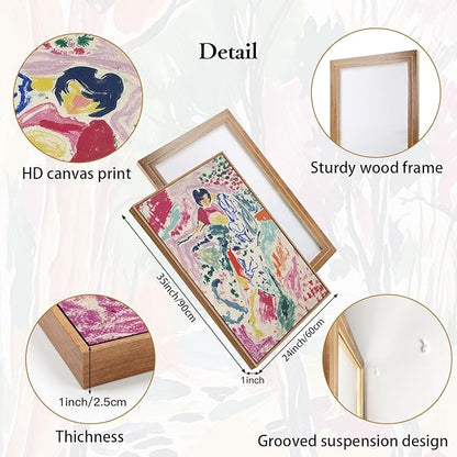 CHDITB Abstract Matisse Framed Canvas Wall Art Set, Colorful Nature Inspired Wall Decor, Modern Home Art Spiritual Wall Painting, Eclectic Gallery Art Prints for Living Room Bedroom Office 24"x36"x3