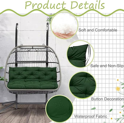 Swing Replacement Cushions with Backrest, 2 or 3 Seater Waterproof Non-Slip Overstuffed Swing Pad, Indoor/Outdoor Bench Cushion for Porch Chair Swings Garden Furniture (Dark green, 40 * 71 in)