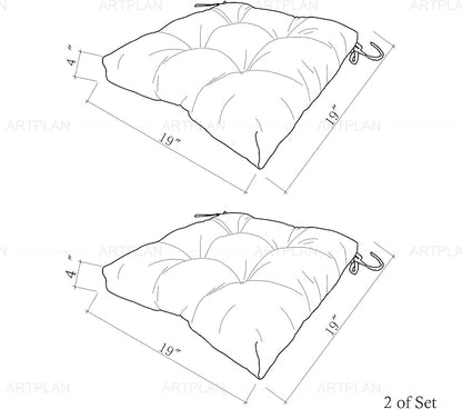 ARTPLANT Outdoor Dinning Seat Pads Cushions with Tie 19"x19"x4",Square Wicker Outdoor Tufted Chair Cushion,Set of 2,Red