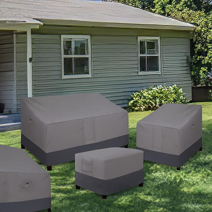 Easy-Going Outdoor Ottoman Cover, Waterproof Patio Ottoman Cover, Heavy Duty Outdoor Furniture Cover with Padded Handles (2 Pack-25"x25"x17", Gray/Dark Gray)
