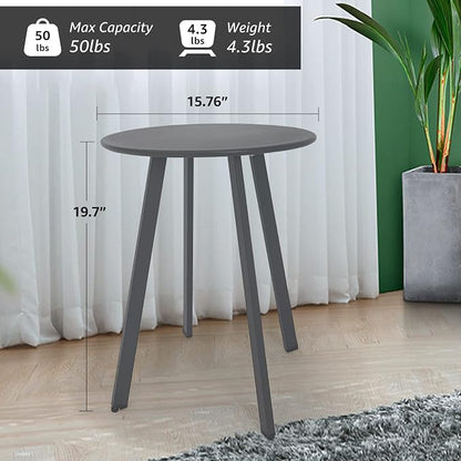 Meluvici Outdoor Side Table, Weather Resistant Patio Small Outdoor Indoor Round Metal Steel Small Side Table, Waterproof End Table for Garden Balcony Yard, Grey