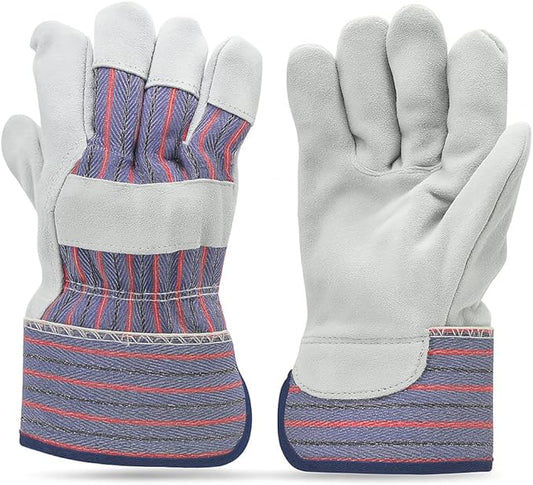 G & F Products Cowhide Leather Work Gloves with Suede Finish Palm rubberized safety cuff, 5 Pairs