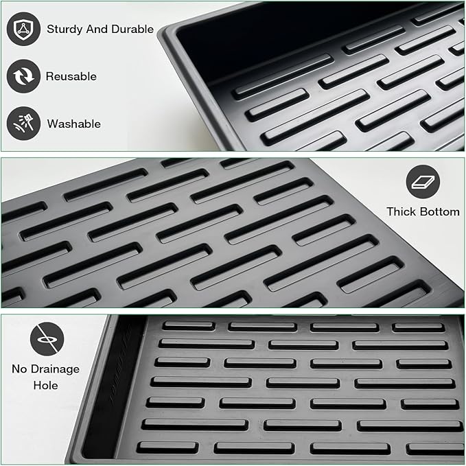 Seed Starter Tray, 10 Packs Plant Tray, Durable Plastic Growing Trays, Stackable Seedling Starter Trays Perfect for Indoor, Outdoor, Greenhouses, 16.5" L x 13.2" W x 2.8" H - Black