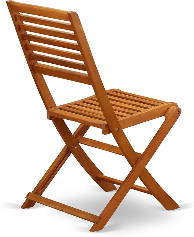 East West Furniture SEBS3CWNA 3 Piece Patio Bistro Sets Wood Folding Table Set Contains a Square Outdoor Acacia Wood Coffee Table and 2 Folding Side Chairs, 26x26 Inch, Natural Oil