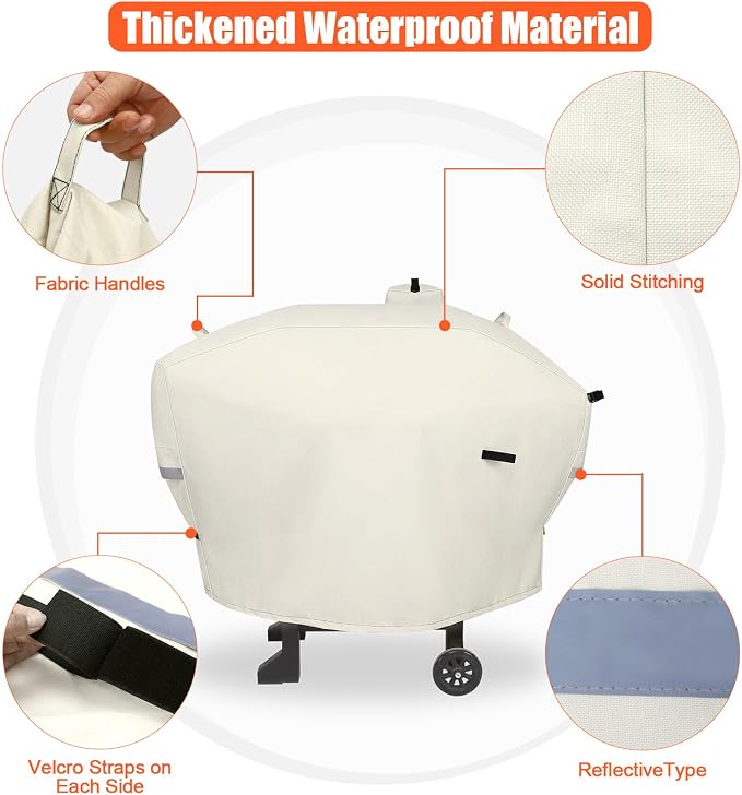 Grill Cover for Camp Chef 24 Pellet Grills, Model DLX 24, SmokePro 24, Woodwind 24 Pro Pellet Grills, PG24, PG24LS, PG24S, PG24SE, PG24LTD, PG24XT, SG24, SmokePro DLX, Anti-UV 600D, Beige