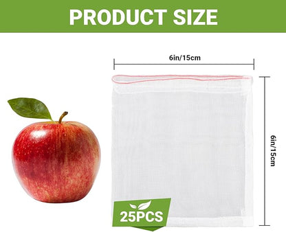 Fruit Bags for Fruit Trees, 25pcs 6x6 in Fruit Protection Net Bags, Garden Netting Mesh Bags with Drawstring Keeping Away Birds Pests Squirrels, Bug Net Bags