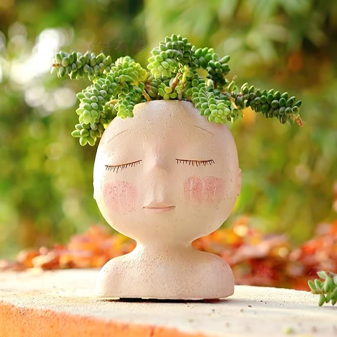 Face Planters Pots Head,Cute Succulents Plants Planters,Creative Resin Pots with Drainage Hole,Ideal Vase Gifts for Indoor Outdoor Garden Decor