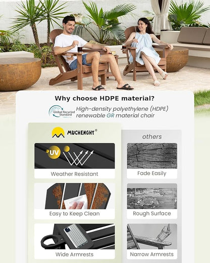 MUCHENGHY Folding Adirondack Chairs 6 Pack, Patio Chairs, Fire Pit Chairs, Outdoor Chairs, Plastic Adirondack Chairs, Lawn Chairs Weather Resistant with Cup Holder for Deck, Backyard, Garden(Black)