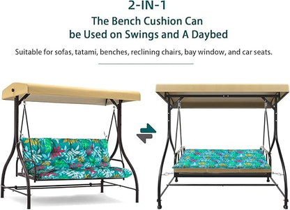 Swing Replacement Seat Cushions, 2-3 Seater Bench Cushions for Outdoor Furnitur with Backrest, Garden Recliner Seat Cushions Waterproof Sofa Pads (Green Flowers, 40x40in)