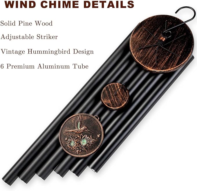 Large Wind Chimes for Outside, 48" Vintage Hummingbird Deep Tone Wind Chime Outdoor Clearance with Heavy Tubes, Patio Porch Balcony Decoration, Garden Hanging Decor Gifts for Women Men
