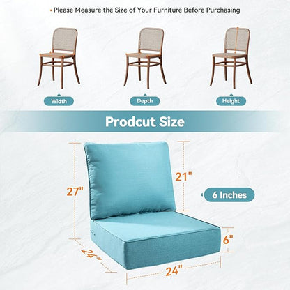 Luxury 6" Outdoor Cushions for Patio Furniture, 24x24x6" Thick Seat Cushion Set of 7, Fade Resistant Couch Chair Replacement Cushions High Density Deep Wicker Chair Cushion w/ Removable Cover, Teal