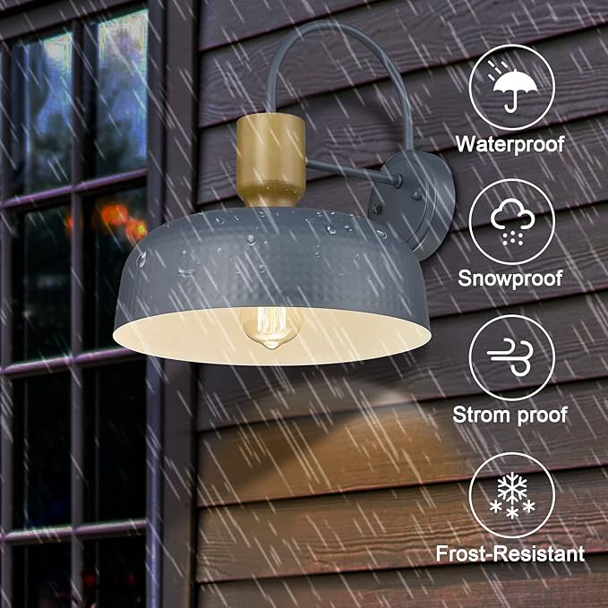 Outdoor Barn Light Hammered Barn Light, Farmhouse Exterior Wall Mount Light Vintage Wall Lighting Fixture Industrial Sconce Lantern for Porch, Entryway, Garage, Blue, 2 Pack