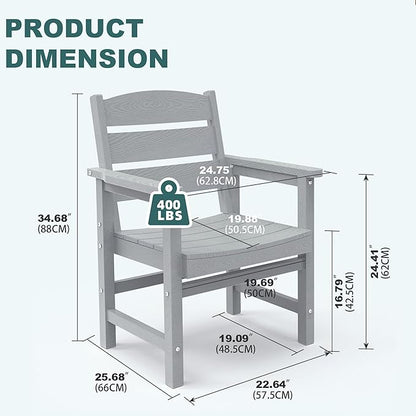 Patio Dining Chair Set of 2, Poly Lumber Outdoor Dining Chairs, Weather Resistant HIPS Outdoor Chairs for Pool, Deck, Backyard, Garden, Fire Pit Seating, Grey