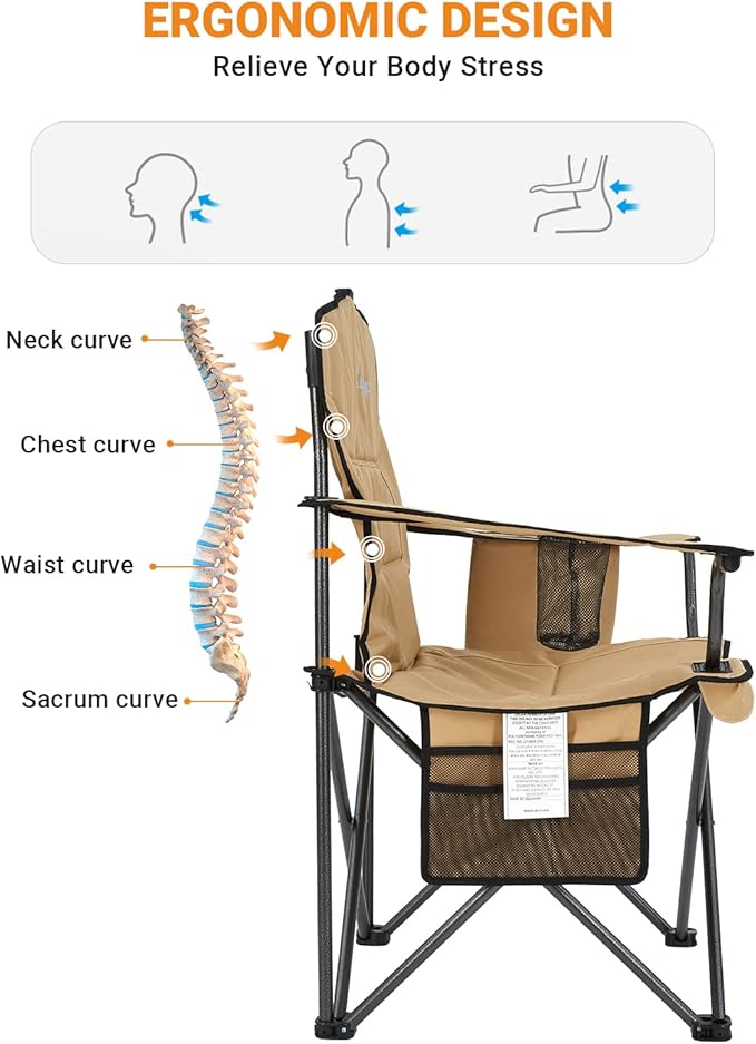 KingCamp 2 Pack Oversized Camping Chair for Adults Folding Chairs Heavy Duty 300lbs Camp Chair Padded Outdoor Chair with Cooler Bag, Cup Holder, Side Pocket for Garden Fishing Picnic Sports…