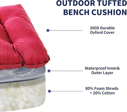 IPYNBAP Outdoor Bench Cushion, 59x18x5 Inch, Waterproof Bench Cushion for Outdoor/Indoor Furniture, Tufted Patio Bench Seat Cushion, Fade Resistant Outdoor Cushions for Porch Swing Couch, Burgundy