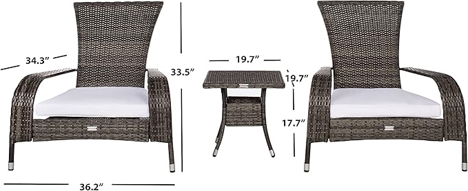 SAFAVIEH Outdoor Collection Edna Grey Brown/White Cushion 3-Piece Lounge Set with Table (PAT7719C)