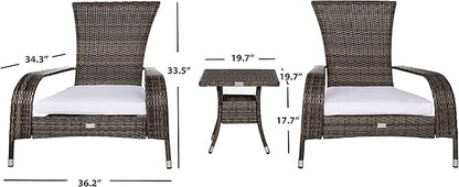 SAFAVIEH Outdoor Collection Edna Grey Brown/White Cushion 3-Piece Lounge Set with Table (PAT7719C)