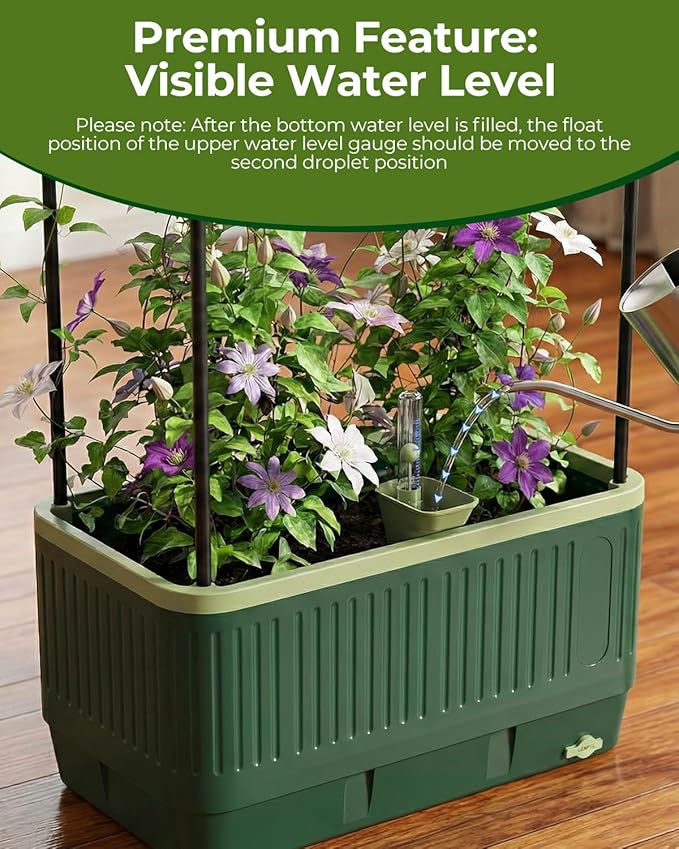2 Pack Raised Garden Bed Planter Box with Trellis, Self Watering Tomato Planters for Climbing Plants, Tomato Cage Trellis for Vegetables & Vine Flowers Indoor Outdoor Patio