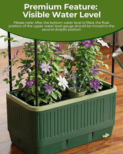 Raised Garden Bed Planter Box with Trellis, Self Watering Tomato Planters for Climbing Plants, Tomato Cage Trellis for Vegetables & Vine Flowers Indoor Outdoor Patio