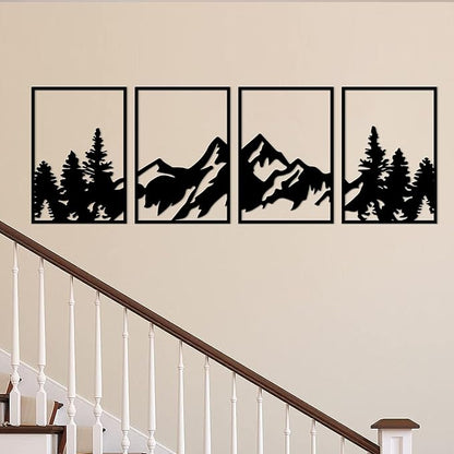 ESTART 4 Pcs Metal Wall Art, Large Mountains Wall Decor, Art Wall Décor Suitable For Living Room Dining Room Bedroom Office Indoor And Outdoor (Mountain Forest)