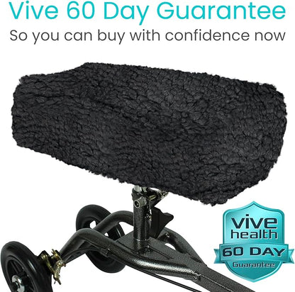 Vive Mobility Knee Scooter Pad Cover - Soft Plush Adult Sheepskin Memory Foam Cushion, Walker Accessory for Knee Roller, Padded Accessories Leg Cart Improves Comfort with Injury, Universal Fit (Black)