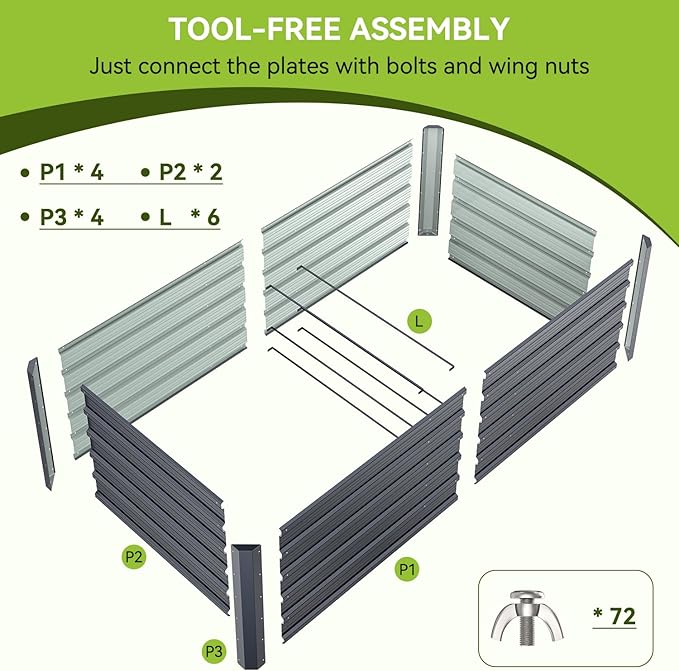 Ohuhu 6x3x1.9 FT Metal Raised Garden Bed Outdoor, Reinforced Deep Root Galvanized Steel Rustproof Planter Box, 100% Non-Toxic, 256 Gal Heavy Duty Tall Raised Beds for Growing Vegetables Flowers Herbs
