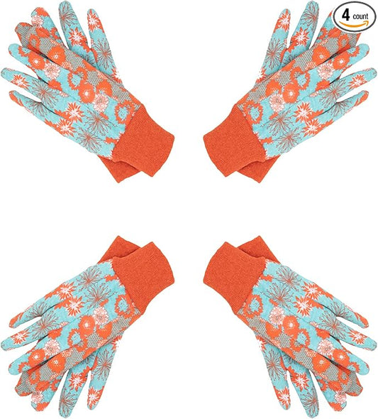 HANDLANDY 4 Pairs Women Garden Gloves, Cotton Ladies Soft Jersey Gardening Gloves with PVC Dots, Floral Yard Work Gloves