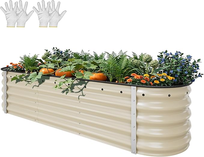 YITAHOME 6.5x2x1.5ft Large Raised Garden Bed Kit, 17" Tall 6 in 1 Galvanized Metal Planter Box with Gloves & Safety Rubber, Outdoor Above Ground Planters for Plants Vegetables Flowers, Cream Yellow