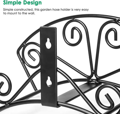 TomCare Garden Hose Holder Heavy Duty Water Hose Holder Holds 150 FT Hoses Solid Metal Hoses Hanger Wall Mount Decorative Durable Garden Hoses Storage Hose Reel Hose Organizer for Outside Yard, Black