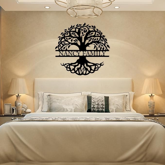 Tree of Life Wall Art, Custom Family Name Sign, Family Tree Wall Decor, Personalized Last Name Sign, Metal Wall Art for Living Room, Bedroom, Indoor, Outdoor, Housewarming Gift