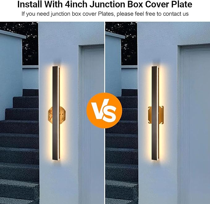 2 Pack Modern Wall Sconce, 31.5 Inch Outdoor Wall Lights, Waterproof Ip65 Long Linear Exterior Lights, 3000k Light Fixture Outside Wall Mount for Living Room, Patio, Garage 24W