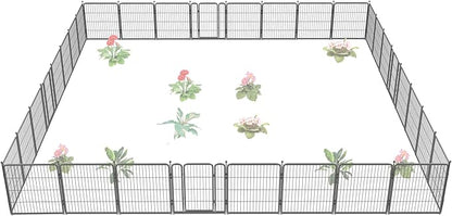 FXW Garden Fence Outdoor for the Yard – 32in(H) x 72.9ft(L) Heavy Duty Metal Animal Barrier for Dog, No Dig Decorative Dog Fence, 32 Panels, Silver