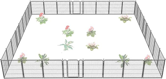 FXW Garden Fence Outdoor for the Yard – 32in(H) x 72.9ft(L) Heavy Duty Metal Animal Barrier for Dog, No Dig Decorative Dog Fence, 32 Panels, Silver