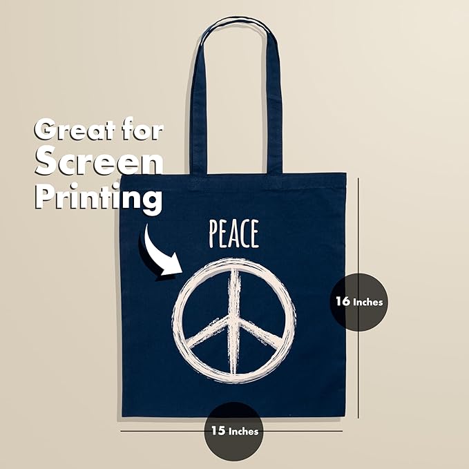Carrywell (Not Made In China) Canvas Tote Bags Blue, 15"x16", Bulk Organic Cotton Reusable Shopping Bag, Blank Cloth Totes With Handles