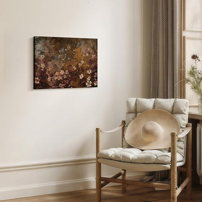 Framed Vintage Wildflower Wall Decor Dark Wildflower Print Country Floral Canvas Painting Nature Botanical Scenery Wall Decor for Farmhouse Living Room or Bedroom 16x24 Inch Ready to Hang