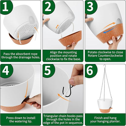 GARDIFE Hanging Planter, 10 inch Hanging planters for Indoor. Outdoor Plants, Self Watering Plant Pot, 2 Pack Large self Watering Hanging Planter, White