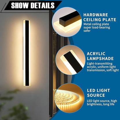 2 Pack Outdoor Wall Light Fixture, 39.3inch Black Modern Wall Sconce, IP65 Waterproof Dimmable 3000K-6000K with Remote Control, Outside Patio Lighting for Porch, Yard, Garage, Garden