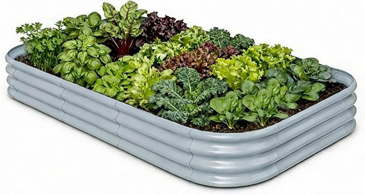 Galvanized Raised Garden Bed 8x4x1 | 10x2x1 ft, 12" Tall Metal Planter Box for Outdoor Plants Vegetable Herb Leafy Green, Modular Raised Flower Bed with Rust Resistant Coating - Brooklyn Grey