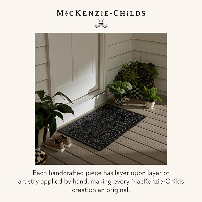 MACKENZIE-CHILDS Pot Climber, Outdoor Planter Hanging Decor, Brown-and-White Mocha Check Squirrel