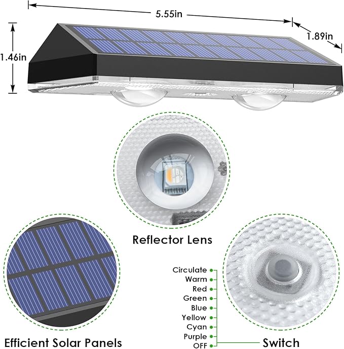 LIANGLOME Solar Fence Lights Outdoor, 2PK RGB Solar Lights for Outside Backyard, Patio, Deck Fence, Stair Handrail, Pool and Wall