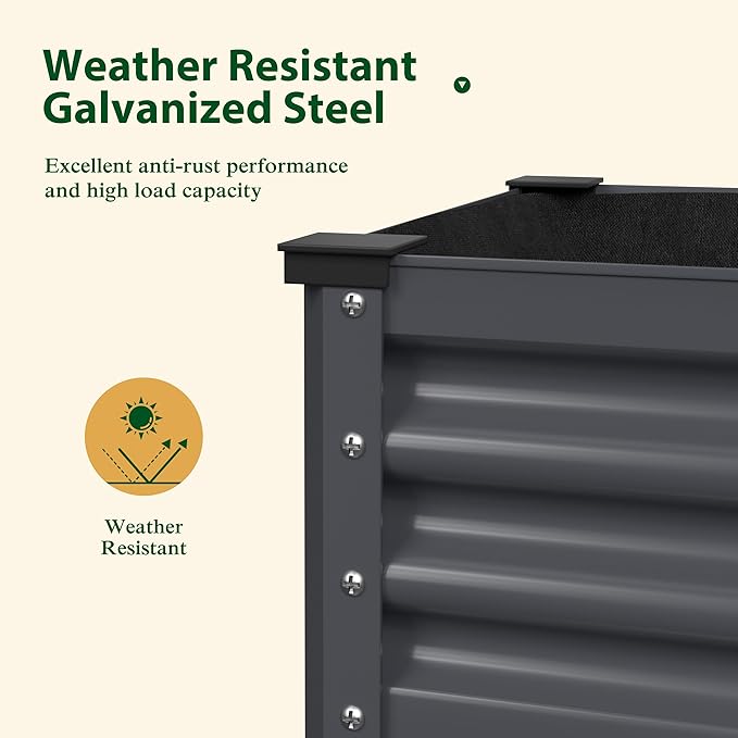 MUPATER Galvanized Steel Raised Garden Bed with Legs, 48" L x 24" W x 34" H Large Metal Elevated Raised Planter Box with Rolling Casters & Extra Bottom Shelf for Backyard, Garden, Patio, Balcony, Gray