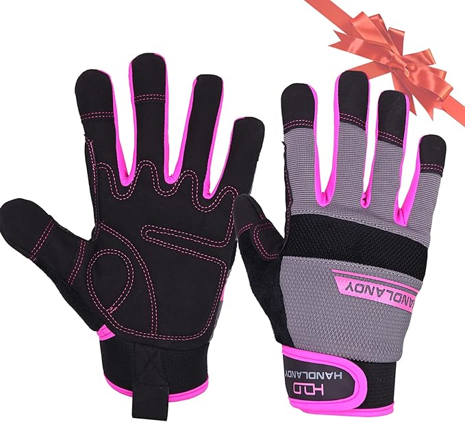 HANDLANDY Women Safety Work Gloves Utility Touch Screen Working Grip Glove for Yardwork Gardening Breathable Mechanic Gloves