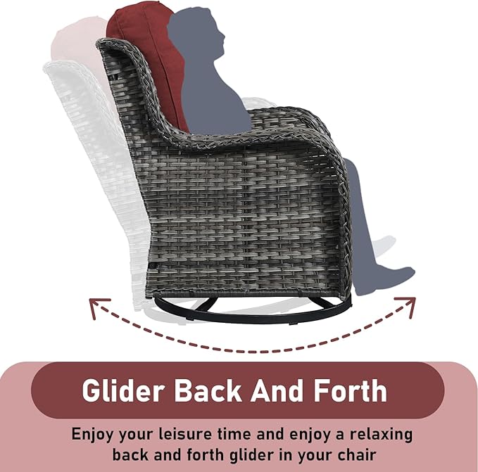 Wicker Patio Furniture-7 Pieces Rattan Patio Furniture Set Outdoor Patio Couch with Swivel Patio Chairs Ottomans and Coffee Table for Deck Poolside Backyard-Grey/Red