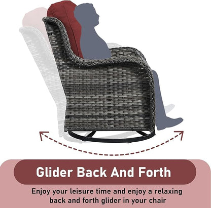 Wicker Patio Furniture-7 Pieces Rattan Patio Furniture Set Outdoor Patio Couch with Swivel Patio Chairs Ottomans and Coffee Table for Deck Poolside Backyard-Grey/Red