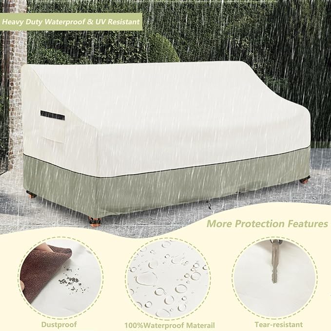 3-Seater Patio Sofa Cover,79 W x 38 D x 35 H Inches Outdoor Couch Cover,600D Heavy Duty Waterproof Outdoor Sofa Covers,Patio Furniture Covers,Beige