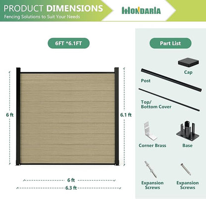 Mondaria Privacy Fence Panels for Outside, 6ft(W) x 6ft(H) Outdoor Fence with 1 Post, Wind Resistant Wood Plastic Composite Fencing Panels for Patio,Backyard,Garden and Swimming Pool(Ancient Wood)