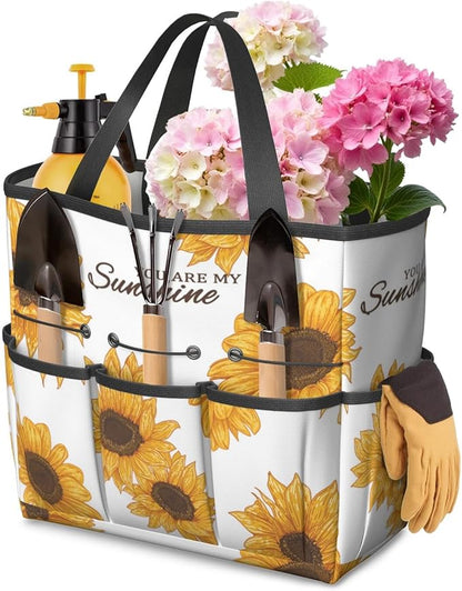 Sunflower Garden Tool Bag - Waterproof Garden Tote with 8 Pockets, Large Storage Home Organizer Gardening Tool Oxford Bag for Garden Tools Kits Holder, Ideal Outdoor Gardening Gift for Women & Men