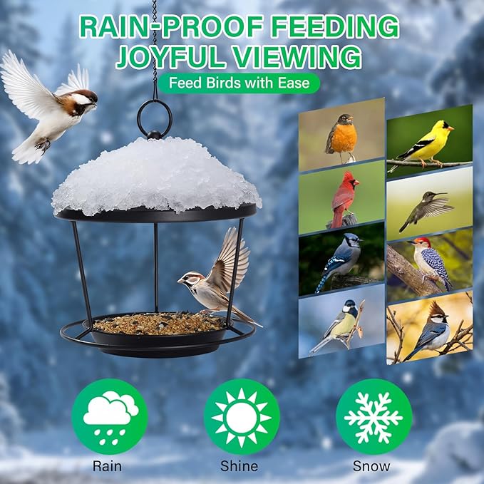 Bird Feeder for Outdoor Hanging,Hanging Bird Feeder with Roof,Elegant Garden Sculpture with Multi-Use Bird Bath and Feeder with Chain and Hook,Creative Decor for Patio Balcony Yard Home (M)