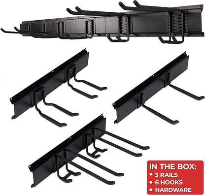 NINE FORTY Garage Tool Organizer Wall Mount - 49.5 Inches, 16" Stud Spacing, 440 LBS. Sturdy Rubber Coated Garden Tool Organizer and Storage Rack with Adjustable Hooks