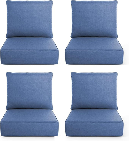 Outdoor Chair Cushions, 6 Inch Thick Patio Seat & Back Cushions Set with Removable Cover, Waterproof Patio Cushions for Outdoor Furniture, 22 x 24 Inch, Navy Blue 4-Set